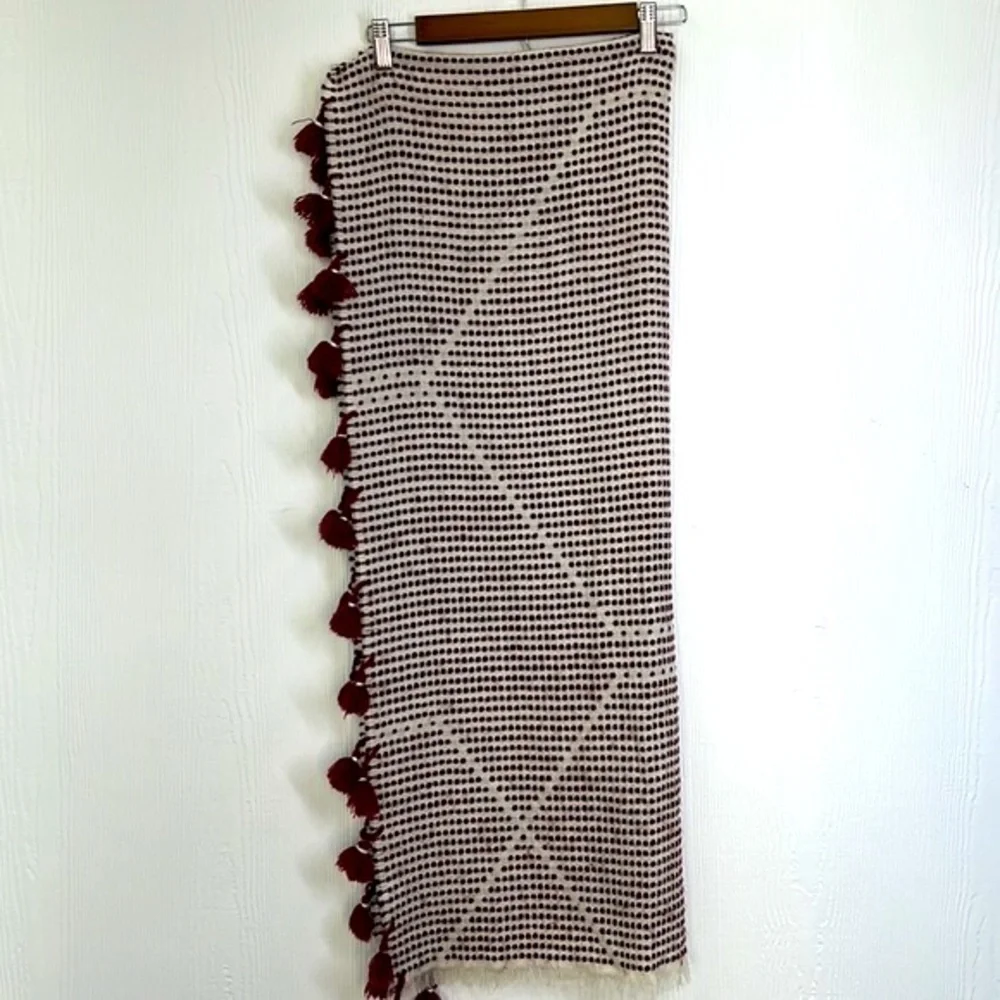 Madewell - Burgundy and Ivory Woven and Tassel Large Scarf Size Onesize